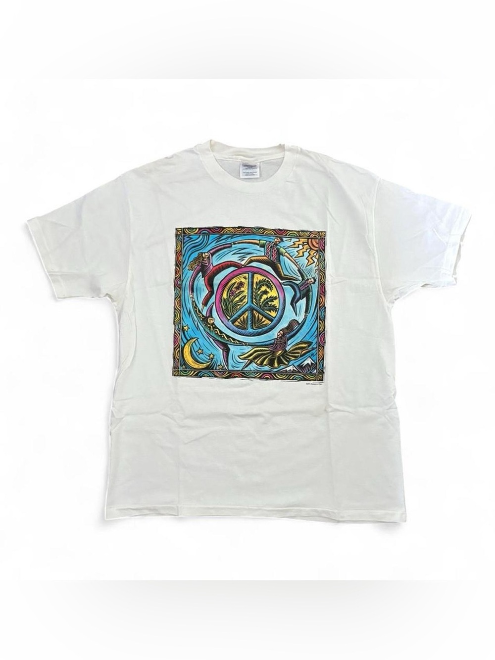 Vintage Human-i-Tees T Shirt World Peace Single Stitch XL White 90s Y2K Original